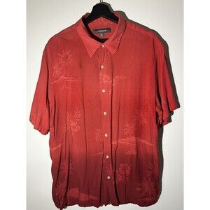 Croft Barrow Hawaiian Shirt Mens XL Ombré Palm Trees Island Flowers Tiki Red